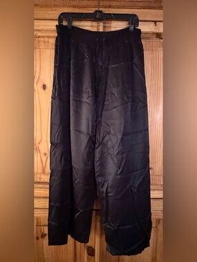 PJ Harlow Sleek Black Wide-Leg Satin Pajama Pants